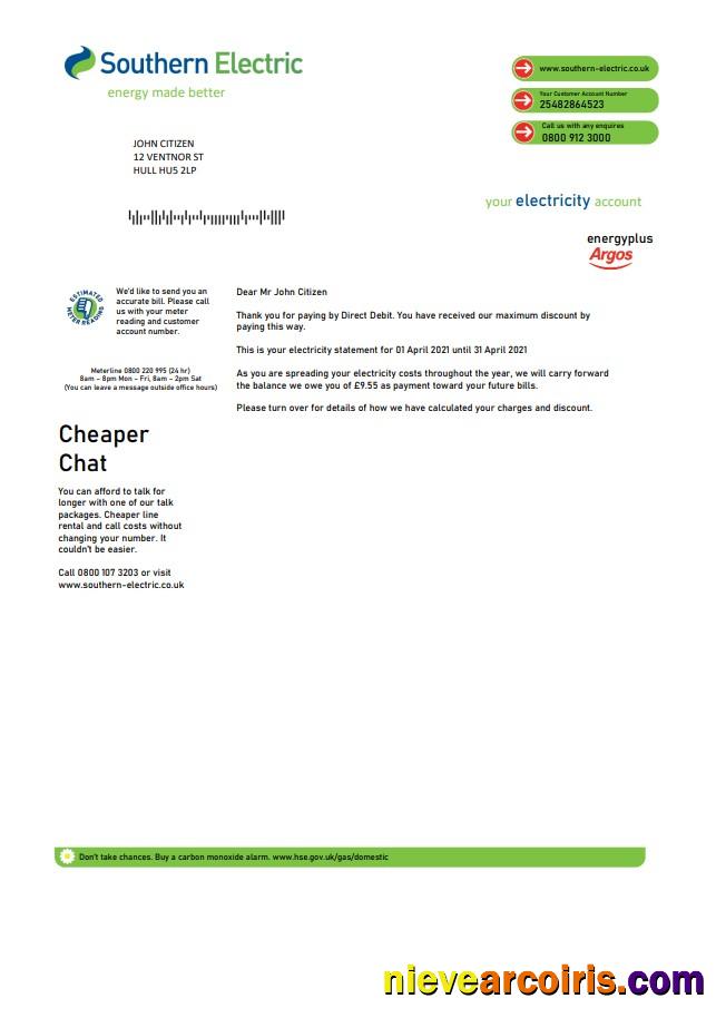 Premium United Kingdom Southern Electric Proof Of Address Utility Bill Template In Word And PDF Format