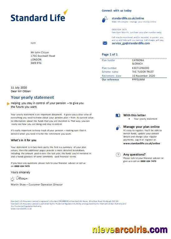 Editable United Kingdom Standard Life Utility Bill Template In Word And PDF Format