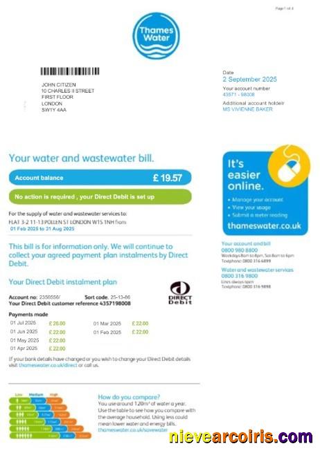 Premium United Kingdom Thames Water Utility Bill Template In PSD Format, Version 2