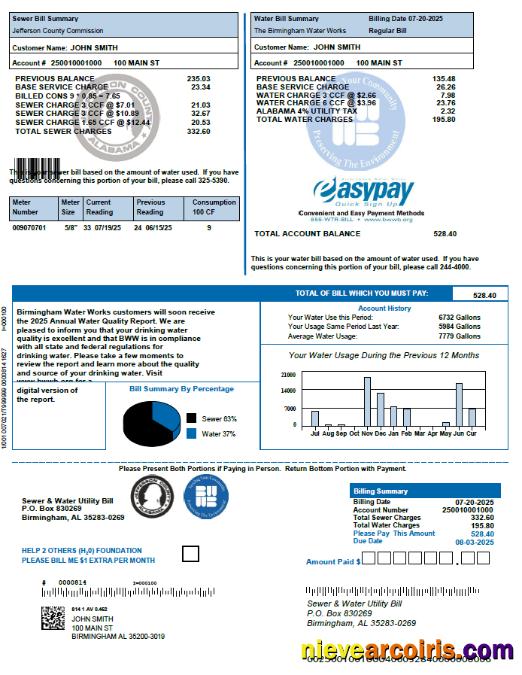 Premium United Kingdom The Birmingham Water Works Utility Bill Template In Word And PDF Formats