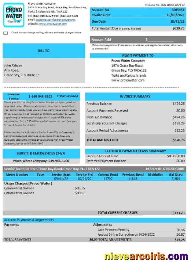 United Kingdom Turks And Caicos Islands Provo Water Company Utility Template