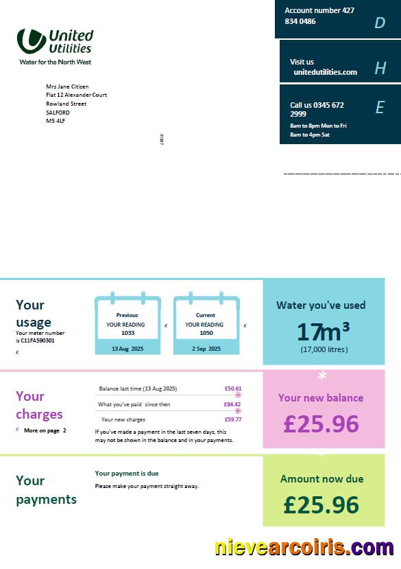 Professional United Kingdom United Utilities Utility Bill Template In Word And PDF Formats