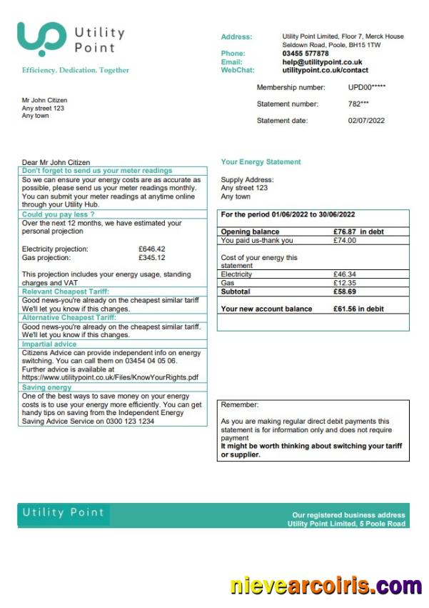 Realistic United Kingdom Utility Point Utility Bill Template In Word And PDF Format