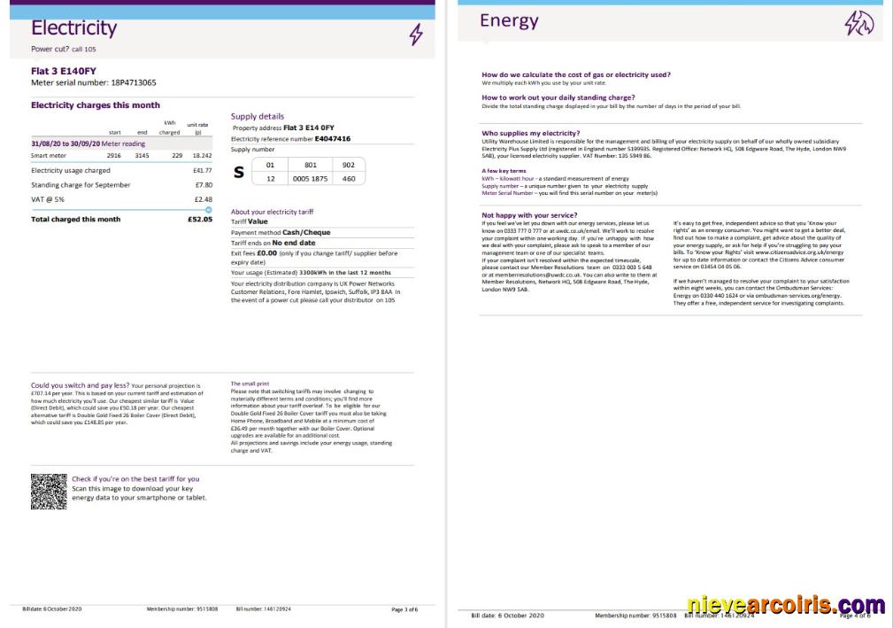 Premium United Kingdom Utility Warehouse Electricity Utility Bill Template In Word And PDF Format (6 Pages) 3 4