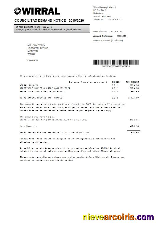 Premium United Kingdom Wirral Council Tax Bill Template In Word And PDF Format