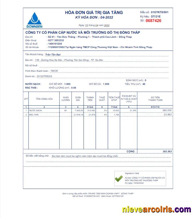 Premium VIETNAM DOWASEN Utility Bill Word And PDF Template