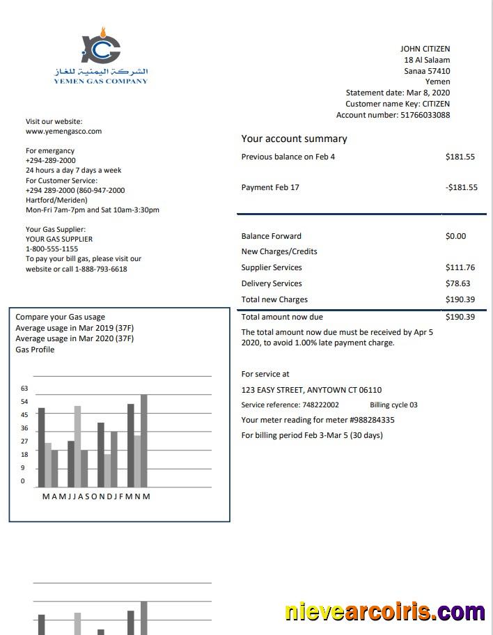 Editable Yemen Gas Company Utility Bill Template In Word And PDF Format